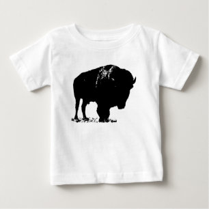ブラック&ホワイトアポップ・アートのートバイソンバッファロー ベビーTシャツ