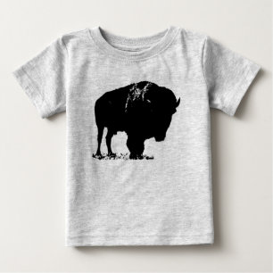 ブラック&ホワイトアポップ・アートのートバイソンバッファロー ベビーTシャツ