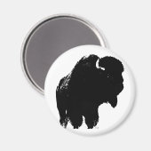 ブラック&ホワイトアポップ・アートのートバイソンバッファロー マグネット (正面/裏面)
