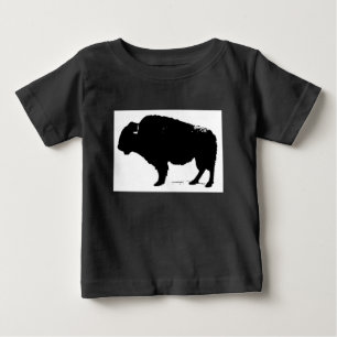 ブラック&ホワイトアポップ・アートのートバッファローバイソン ベビーTシャツ