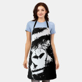 ブラック&ホワイトアーポップ・アートのトゴリラ顔 エプロン (着用した状態)
