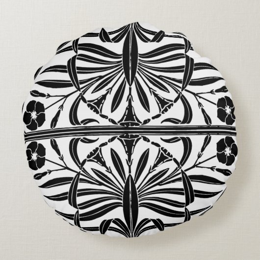 ブラック&ホワイトアールヌーボー丸ピロー ラウンドクッション (裏面)