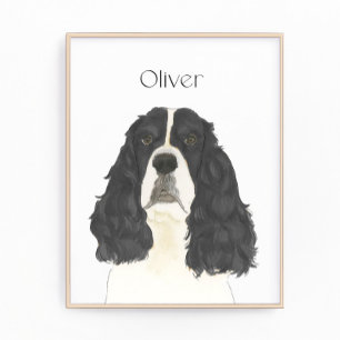 ブラック&ホワイトイングリッシュスリンガースパニエル犬アート フォトプリント           