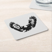ブラック&ホワイトイーグル スクエアペーパーコースター (アングル)