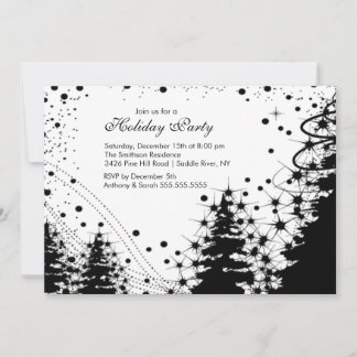 ブラック&ホワイトウィンターホリデーパーティ招待状 招待状