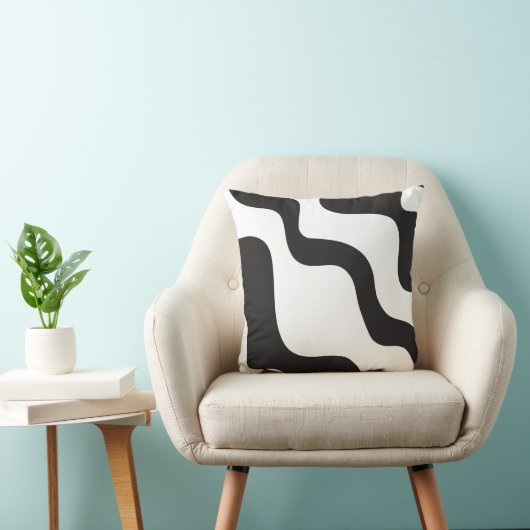 ブラック&ホワイトウェーブ抽象芸術モダンアートシック クッション (椅子)