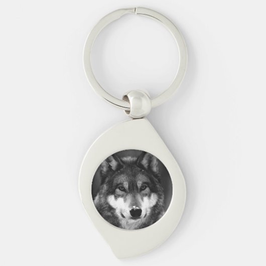 ブラック&ホワイトウルフ キーホルダー (正面)