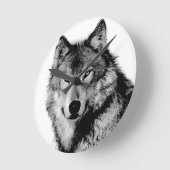 ブラック&ホワイトウルフ ラウンド壁時計 (傾斜)