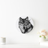 ブラック&ホワイトウルフ ラウンド壁時計 (ホーム)