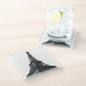 ブラック&ホワイトエッフェルタワーパリヨーロッパトラベル ガラスコースター (アングル)