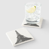 ブラック&ホワイトエッフェルタワーパリヨーロッパトラベル ストーンコースター (横)