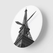 ブラック&ホワイトエッフェルタワーパリヨーロッパトラベル ラウンド壁時計 (傾斜)