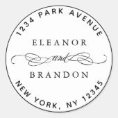 ブラック&ホワイトエレガントなウェディング差出人住所 ラウンドシール (正面)
