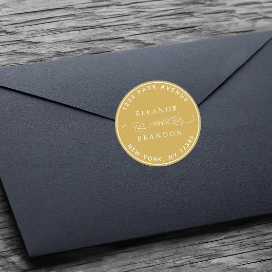 ブラック&ホワイトエレガントなウェディング差出人住所 ラウンドシール