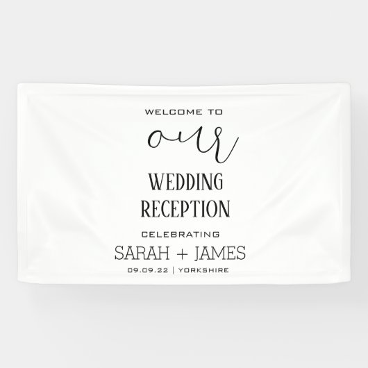 ブラック&ホワイトエレガントなウェディング披露宴へようこそ 横断幕 (横)