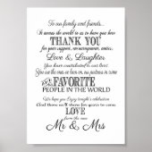 ブラック&ホワイトエレガントな結婚式ありがとうサインプリント ポスター (正面)