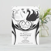 ブラック&ホワイトエレガントスワンプリンセス婚約 招待状 (スタンド正面)