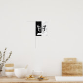 ブラック&ホワイトエレガントバかわいらしラフカスタム文字 ポスター (キッチン)