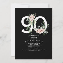 ブラック&ホワイトエレガントピンクローズ90招待状