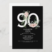 ブラック&ホワイトエレガントピンクローズ90招待状 招待状 (正面/裏面)