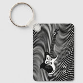 ブラック&ホワイトエレキギタートリップ(幻覚体験)のようなレトロポップ・アートのアート キーホルダー (正面)