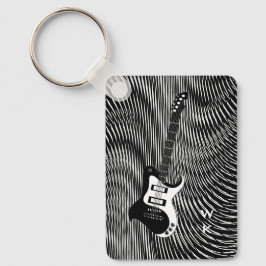 ブラック&ホワイトエレキギタートリップ（幻覚体験）のようなレトロポップ・アートのアート キーホルダー