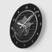 ブラック&ホワイトエレキギター丸い壁時計 ラージ壁時計 (傾斜)