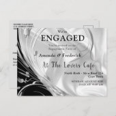ブラック – ホワイトオンシャンパンシルク婚約 インビテーションポストカード (正面/裏面)