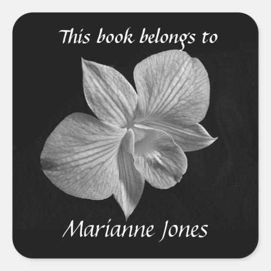 ブラック&ホワイトオーキッド蔵書票シール スクエアシール (正面)