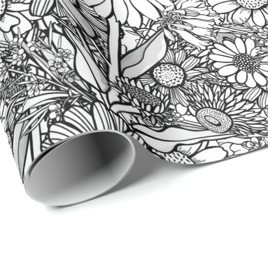 ブラック&ホワイトオーストラリアのワイルドフラワーガーデン ラッピングペーパー (ロールコーナー)