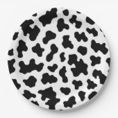 ブラック&ホワイトカウコウィドプリント誕生日パーティー ペーパープレート (正面)
