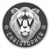 ブラック&ホワイトカッコいいオールドモダンライオン名前をカスタムする シール (正面)