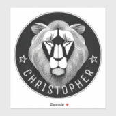 ブラック&ホワイトカッコいいオールドモダンライオン名前をカスタムする シール (シート)