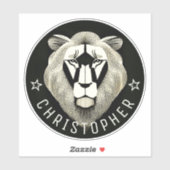 ブラック&ホワイトカッコいいオールドモダンライオン名前をカスタムする シール (シート)