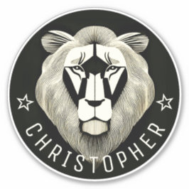 ブラック&ホワイトカッコいいオールドモダンライオン名前をカスタムする シール
