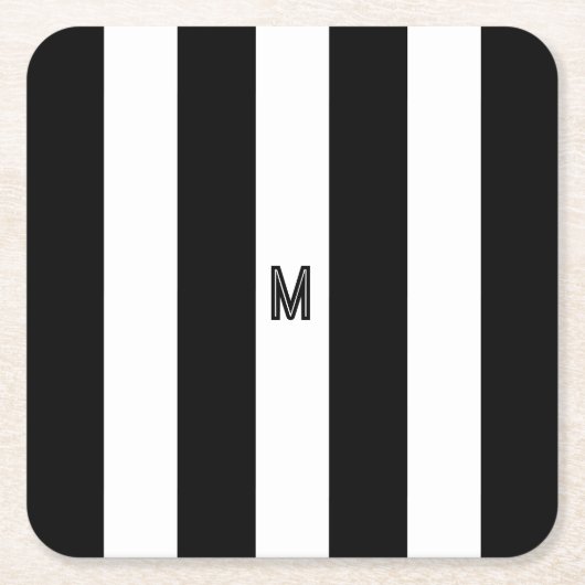 ブラック&ホワイトカバナストライプモノグラミニマルム スクエアペーパーコースター (正面)