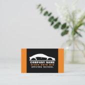 ブラック&ホワイトカーロゴ、ドライビングスクール、インストラクター 名刺 (スタンド正面)