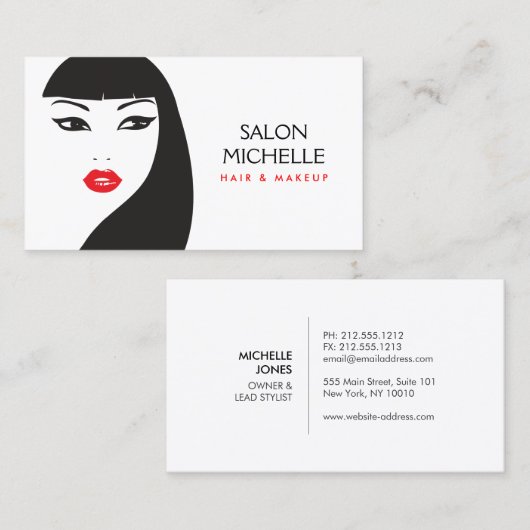ブラック&ホワイトガール – 美しいファッションスタイルNo. 5 名刺 (正面/裏面)