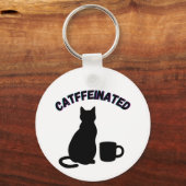 ブラック&ホワイトキャットフルコーヒーシャドーアート キーホルダー (正面)