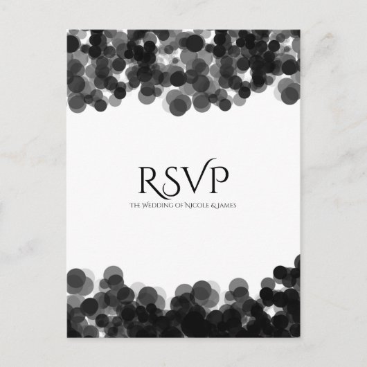 ブラック&ホワイトキャビアのドットモダンウェディングRSVP インビテーションポストカード (正面)