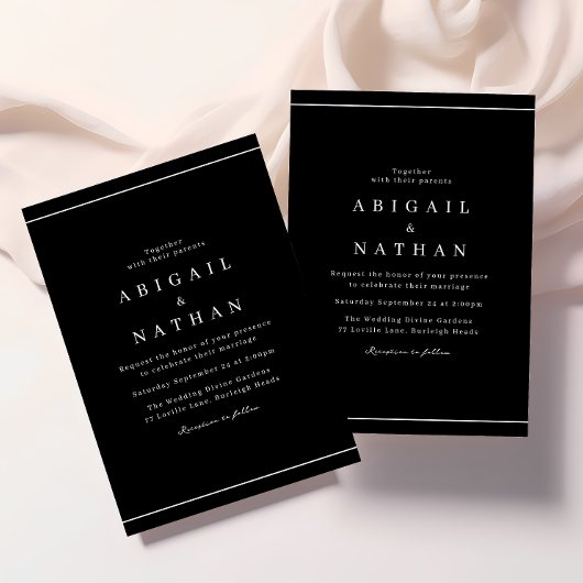 ブラック&ホワイトクラシックエレガントな結婚式 招待状