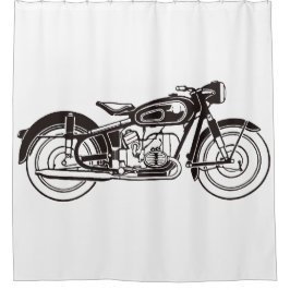 ブラック&ホワイトクラシックオートバイスモール シャワーカーテン