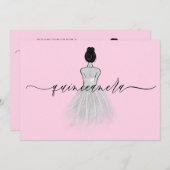 ブラック&ホワイトクラシックドレス赤面キンセアニェラ 招待状 (正面/裏面)