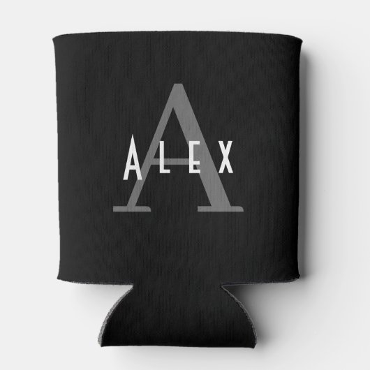 ブラック&ホワイトクラシックモダンカスタムモノグラム 缶クーラー (裏面)