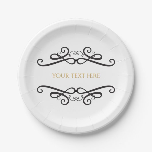 ブラック&ホワイトクラシックヴィンテージウェディング婚約 ペーパープレート (正面)