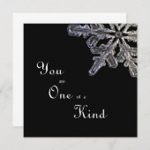ブラック&ホワイトクリスタルスノーフレークの一種フラット サンキューカード (正面/裏面)