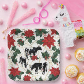 ブラック&ホワイトクリスマスホルスタイン乳牛フローラ ペーパープレート (パーティー)