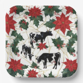 ブラック&ホワイトクリスマスホルスタイン乳牛フローラ ペーパープレート (正面)