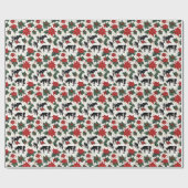 ブラック&ホワイトクリスマスホルスタイン乳牛フローラ ラッピングペーパー (フラット)