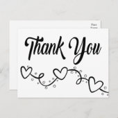 ブラック&ホワイトサンキューハートウェディングパーティー ポストカード (正面/裏面)